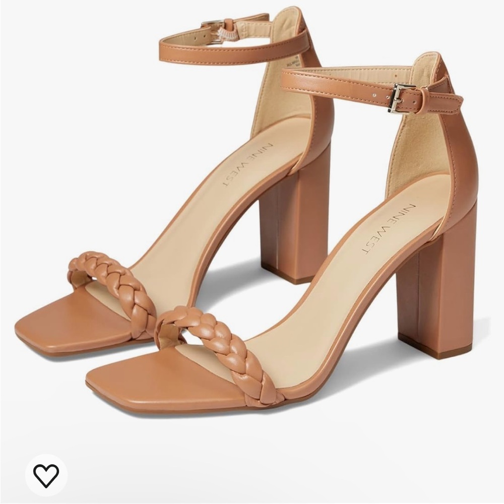 Nine West Allha M Ankle Straps Beige Faux Leather Buckle Heels Sandal Size 9